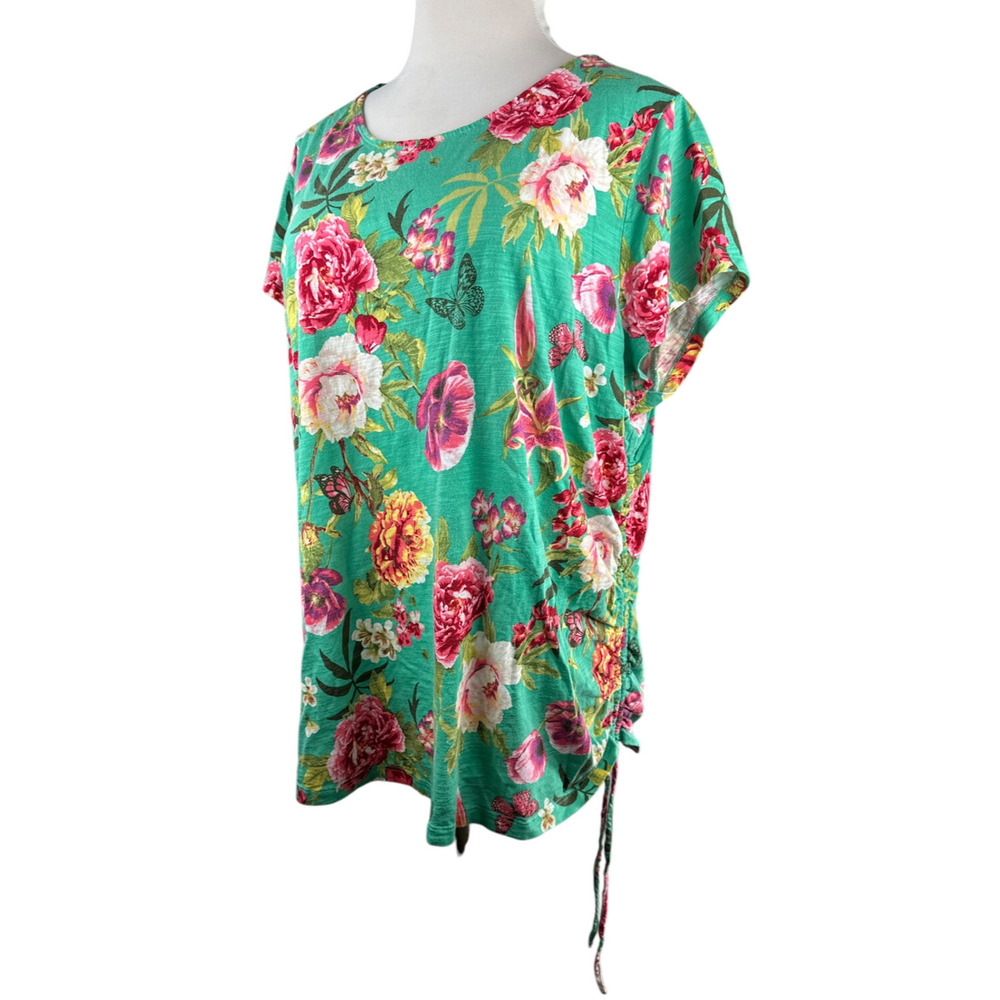 ✨2/$20 Belle Kim Gravel Slub Knit Side Ruched Top Full Bloom Floral Plus Size 4X - Picture 14 of 15